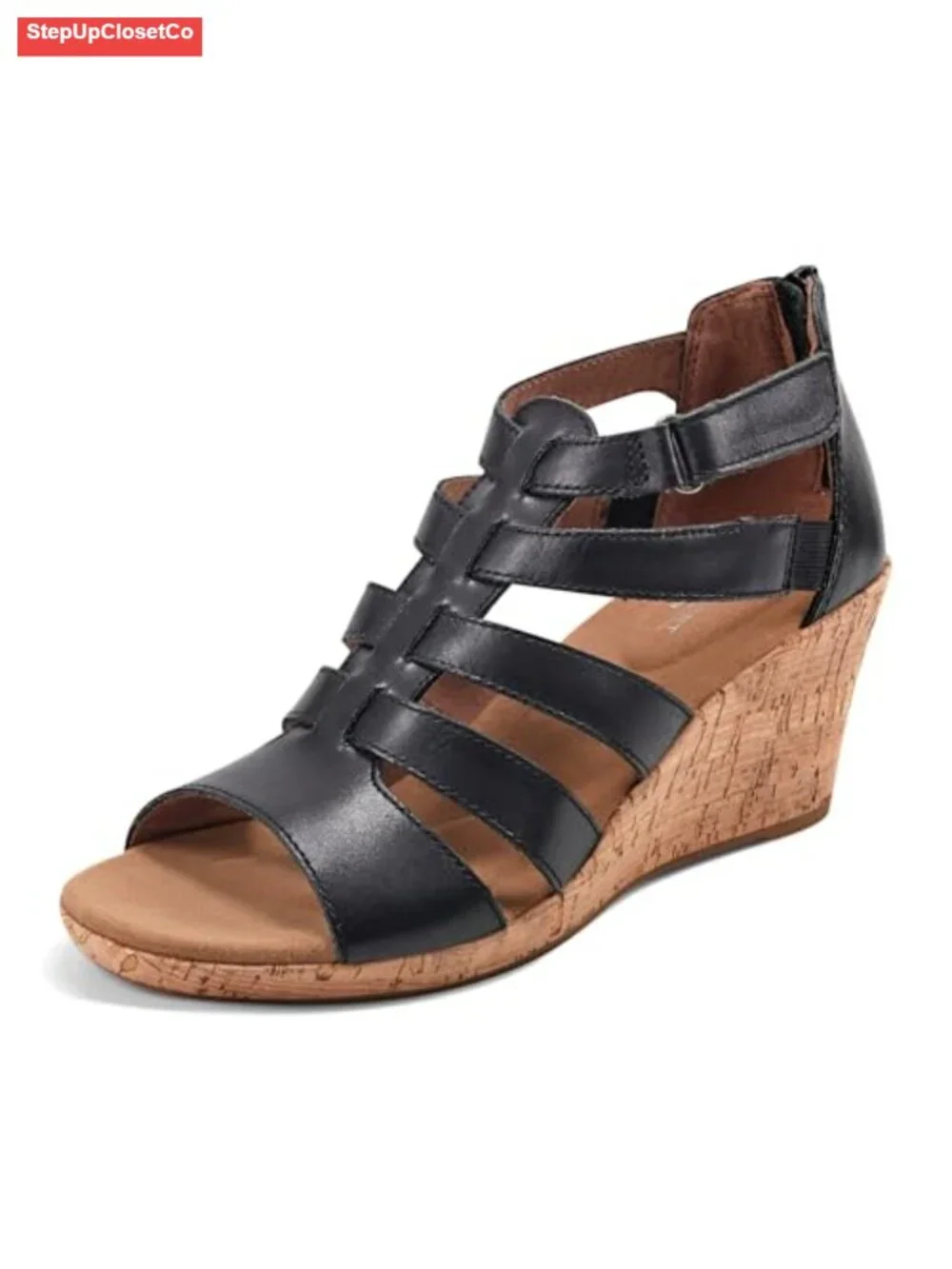 Rockport Briah Gladiator Wedge Sandals Leather Ankle Strap Zip
